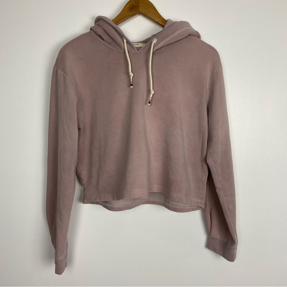 MARINE LAYER Crop Hooded Sweatshirt Hoodie Faded Pink Size Small
